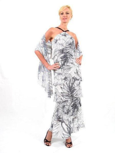 Daymor Couture - Halter Tiered Sheath Long Evening Dress 3451 in Whiten and Print