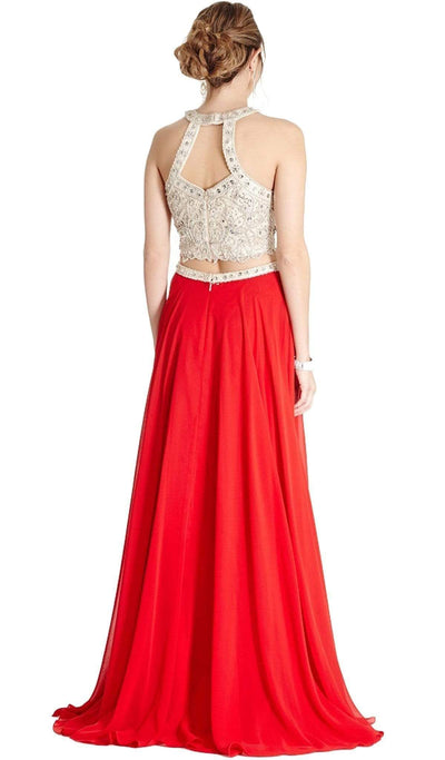 Two Piece Embellished Halter A-line Prom Dress Dress