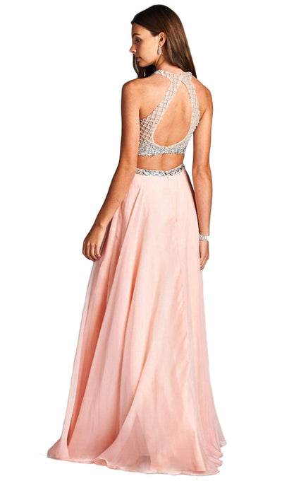Two Piece Embellished Halter Neck Prom Dress Dress