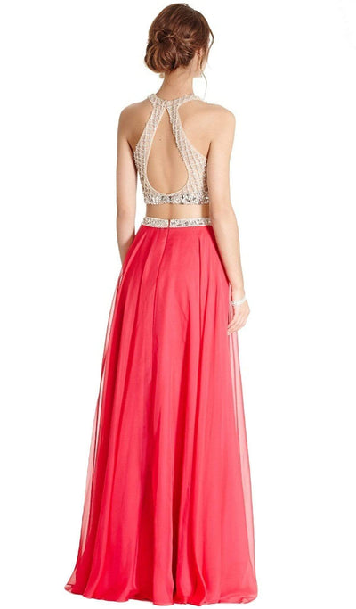 Two Piece Embellished Halter Neck Prom Dress Dress