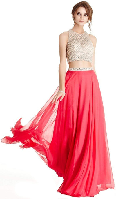 Two Piece Embellished Halter Neck Prom Dress Dress XXS / Fuchsia