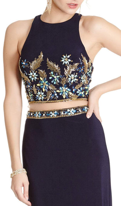 Two Piece Embroidered Halter Sheath Prom Dress Prom Dresses