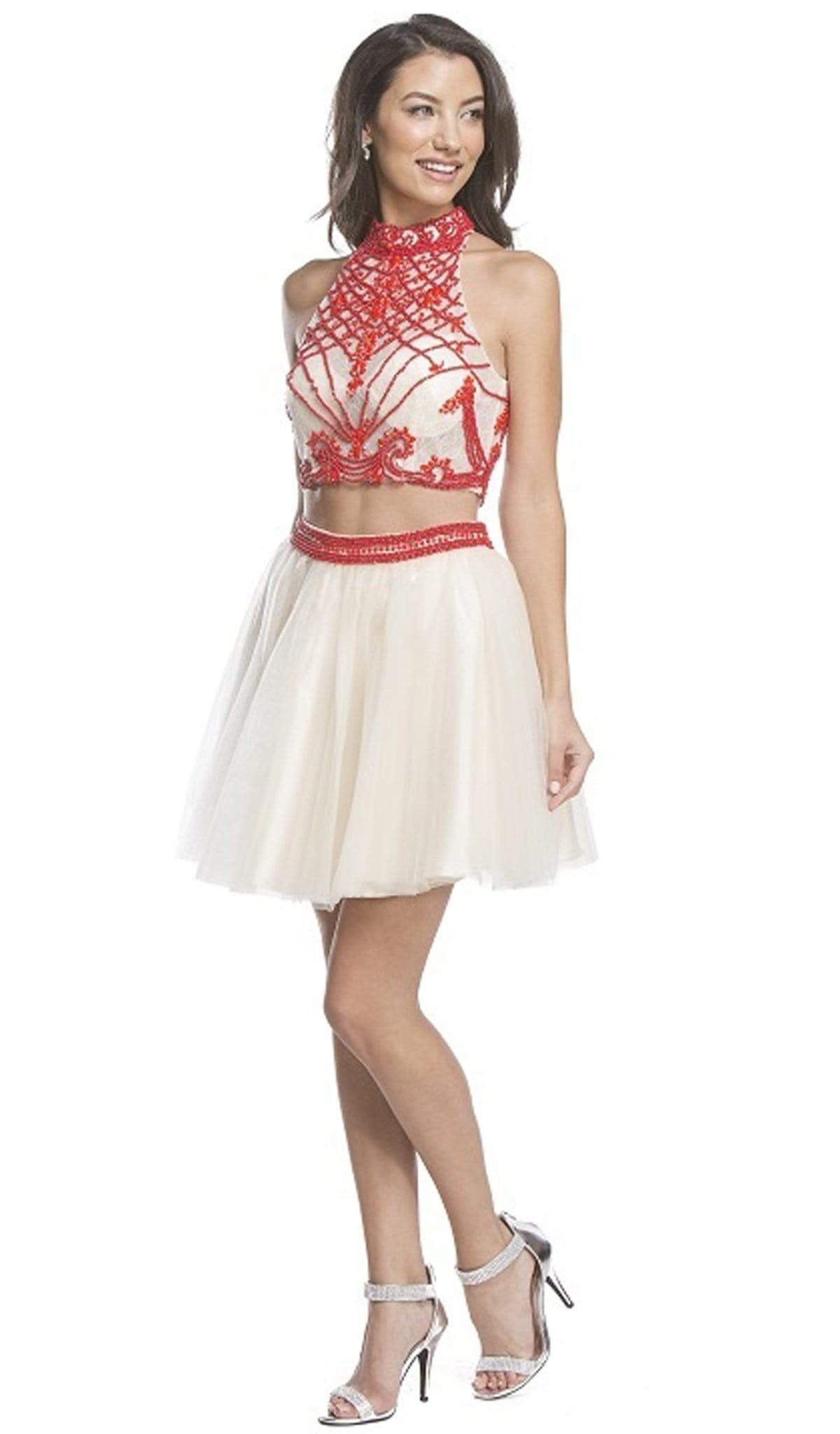 Two Piece Halter A-line Homecoming Dress Dress XXS / Red