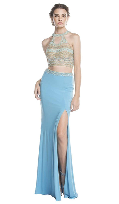 Two Piece Halter Sheath Prom Dress Dress XXS / Turquoise