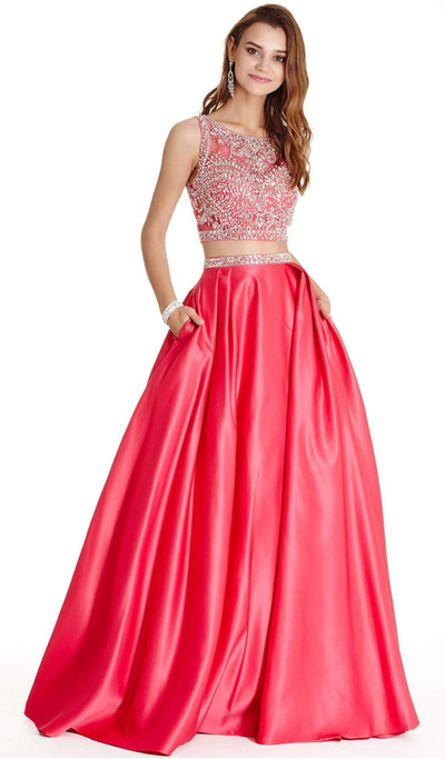 Two Piece Illusion Bateau Evening Ballgown Dress XXS / Fuchsia