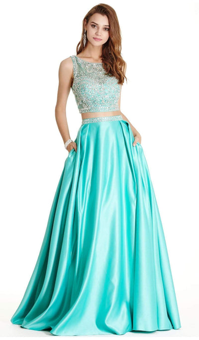 Two Piece Illusion Bateau Evening Ballgown Dress XXS / Jade