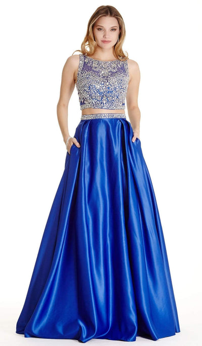 Two Piece Illusion Bateau Evening Ballgown Dress XXS / Royal