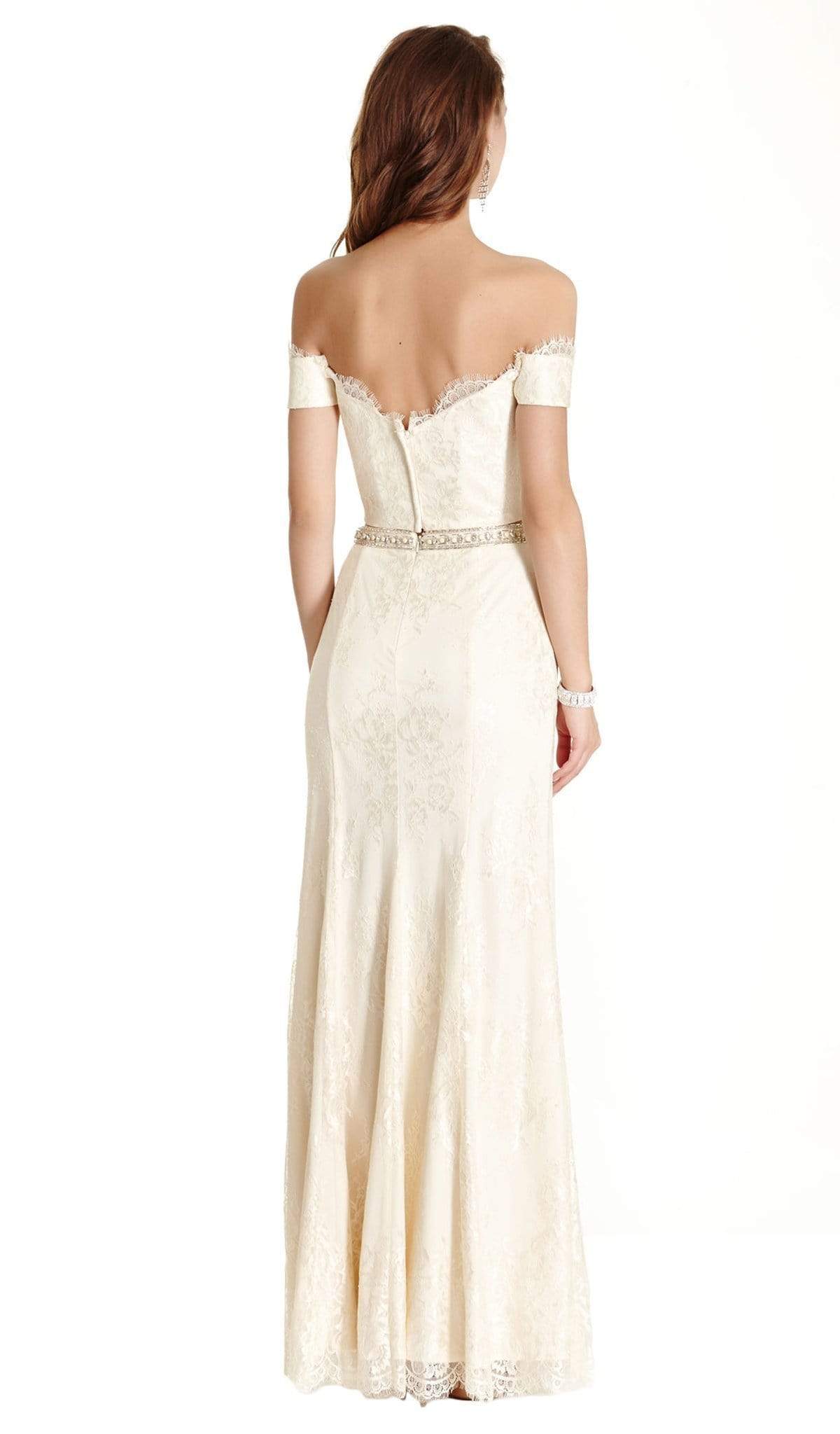 Two Piece Lace Off-Shoulder Sheath Prom Dress Dress