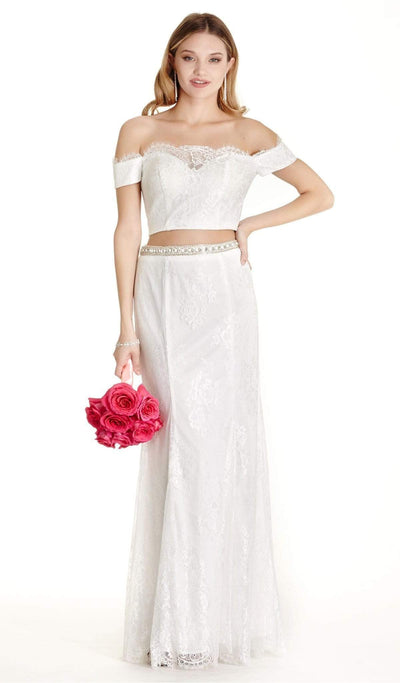 Two Piece Lace Off-Shoulder Sheath Prom Dress Dress XXS / Off White