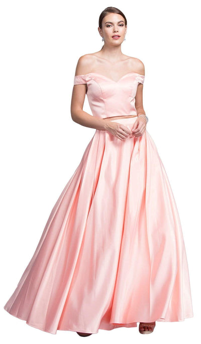 Two Piece Off-Shoulder Evening Ballgown Prom Dresses XXS / Blush