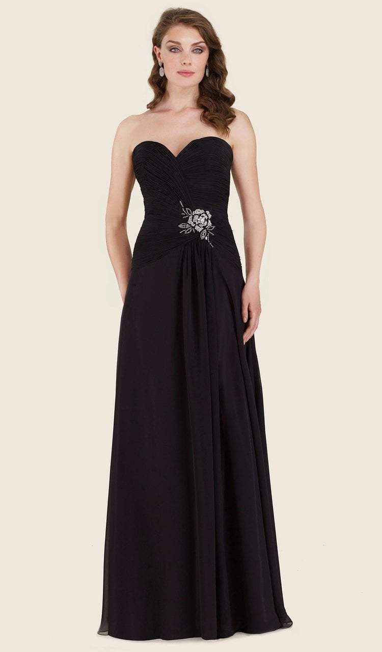Rina Di Montella - RD2604 Pleated Sweetheart Chiffon A-line Gown in Black