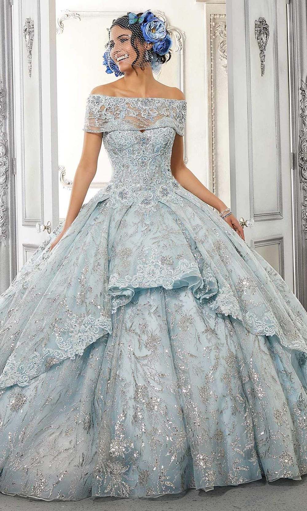 Vizcaya by Mori Lee - 34055 Sweetheart Natural Ball Gown Quinceanera Dresses 00 / Light Blue/Silver