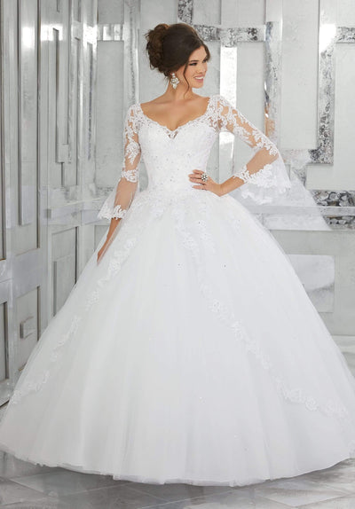 Vizcaya by Mori Lee - 60015 Sheer Bell Sleeve Embroidered Ballgown Quinceanera Dresses 00 / White