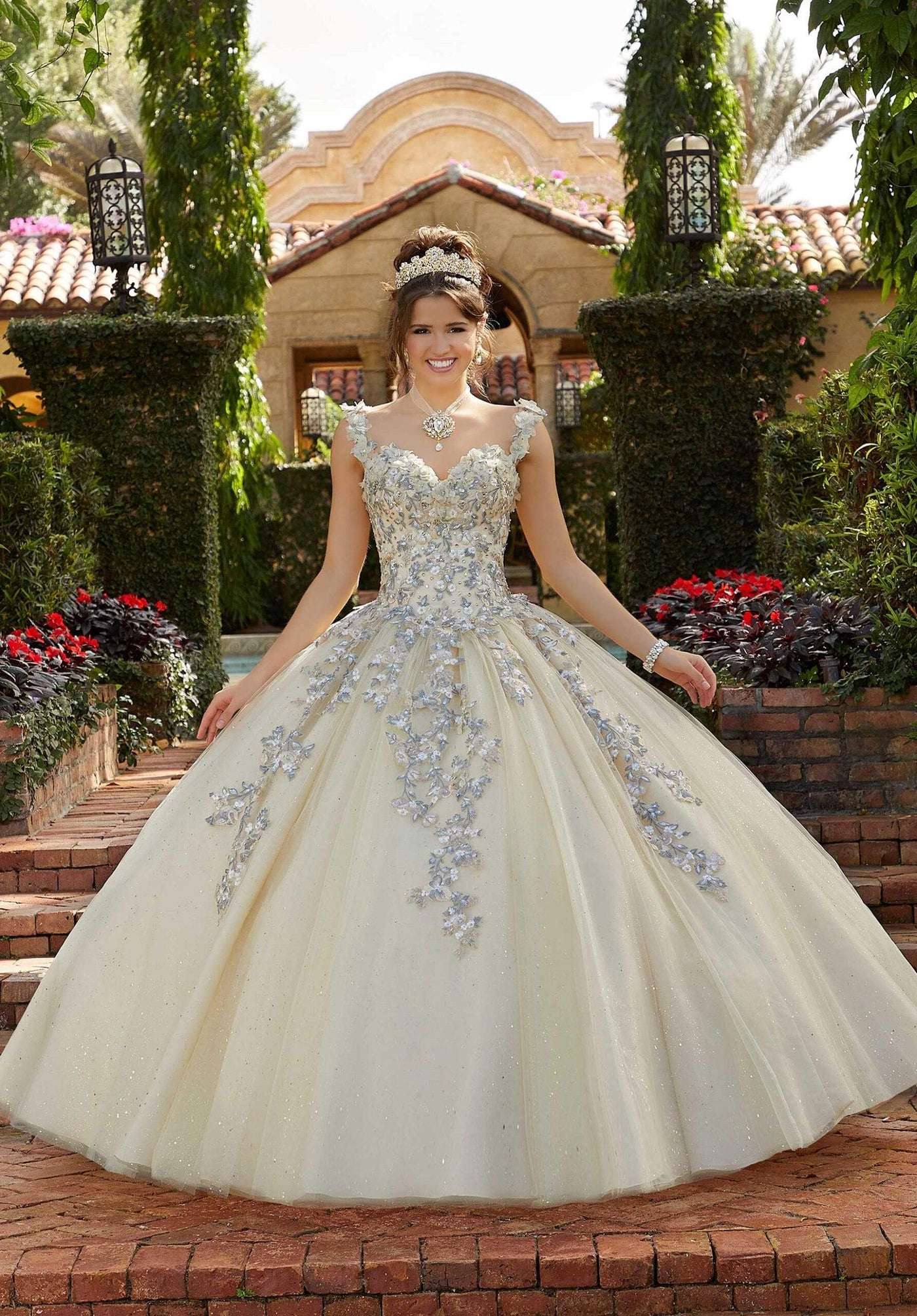 Vizcaya by Mori Lee - 60123 Floral Embroidered Ombre Ballgown Quinceanera Dresses 0 / Champagne