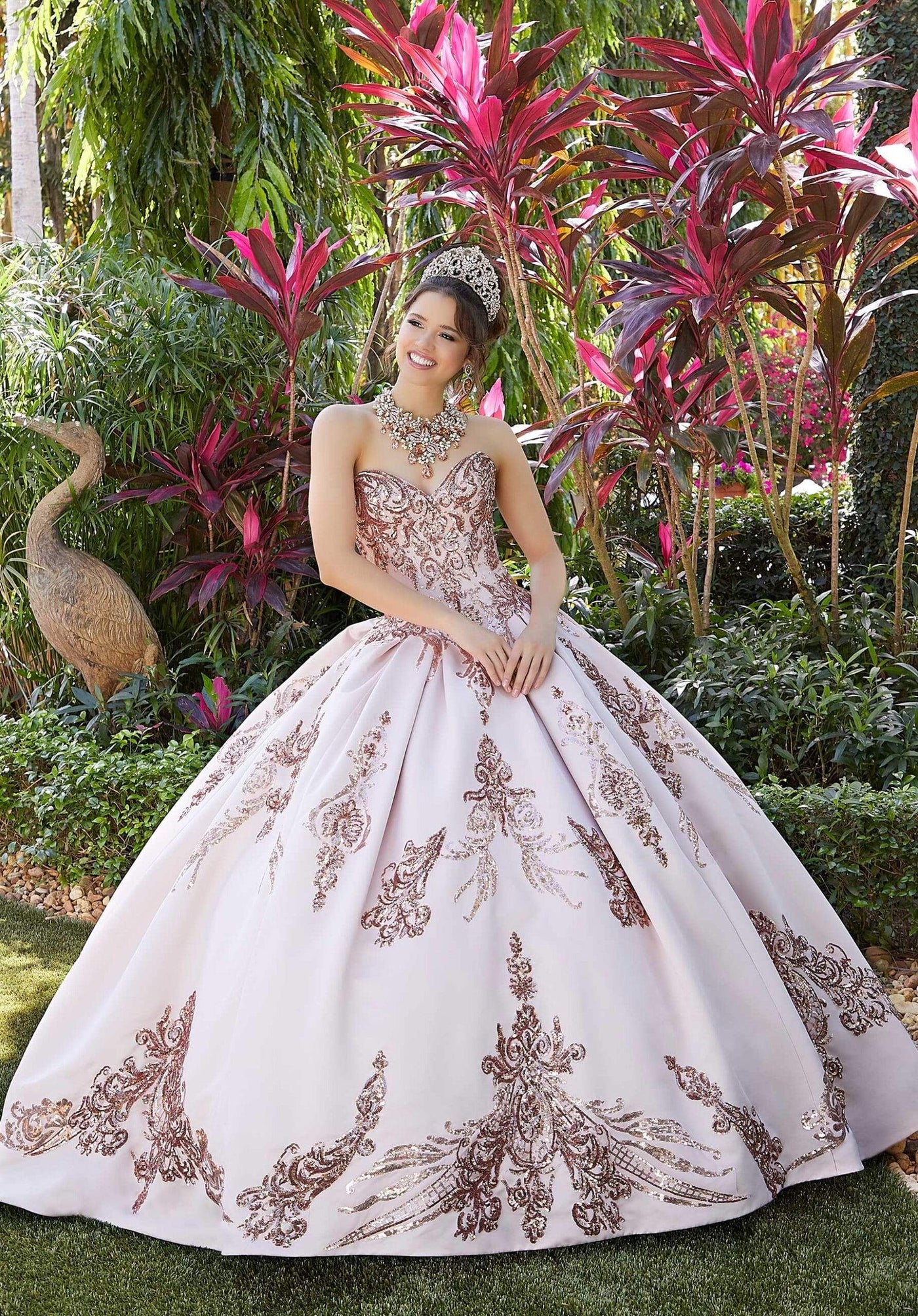 Vizcaya by Mori Lee - 60127 Strapless Crystal Beaded Satin Ballgown Quinceanera Dresses 0 / Blush/Rose Gold