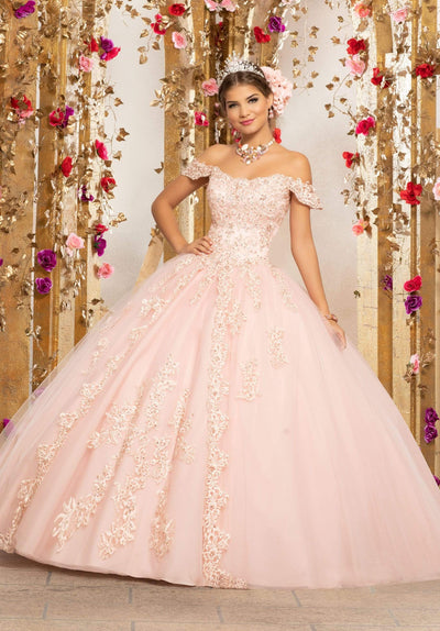 Vizcaya by Mori Lee - 89231 Draped Off Shoulder Tulle Ballgown Quinceanera Dresses 0 / Blush