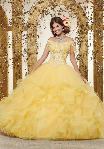 Vizcaya by Mori Lee - 89237 Off Shoulder Flounced Tulle Ballgown Quinceanera Dresses 0 / Yellow