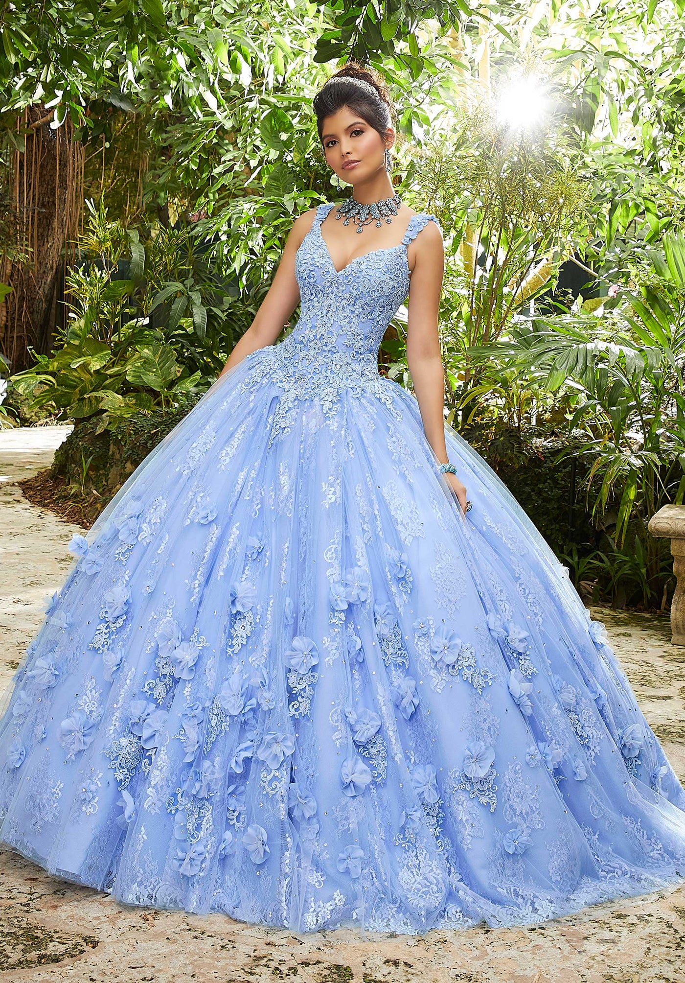 Vizcaya by Mori Lee - 89250 Floral Applique V-neck Tulle Ballgown Quinceanera Dresses