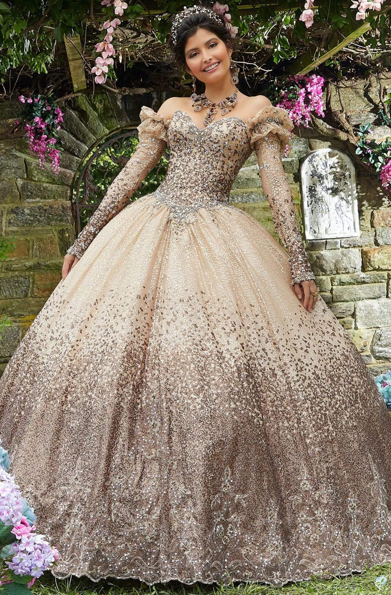 Vizcaya by Mori Lee - 89278 Crystal Beaded Sweetheart Ballgown Quinceanera Dresses 0 / Gold/Bronze