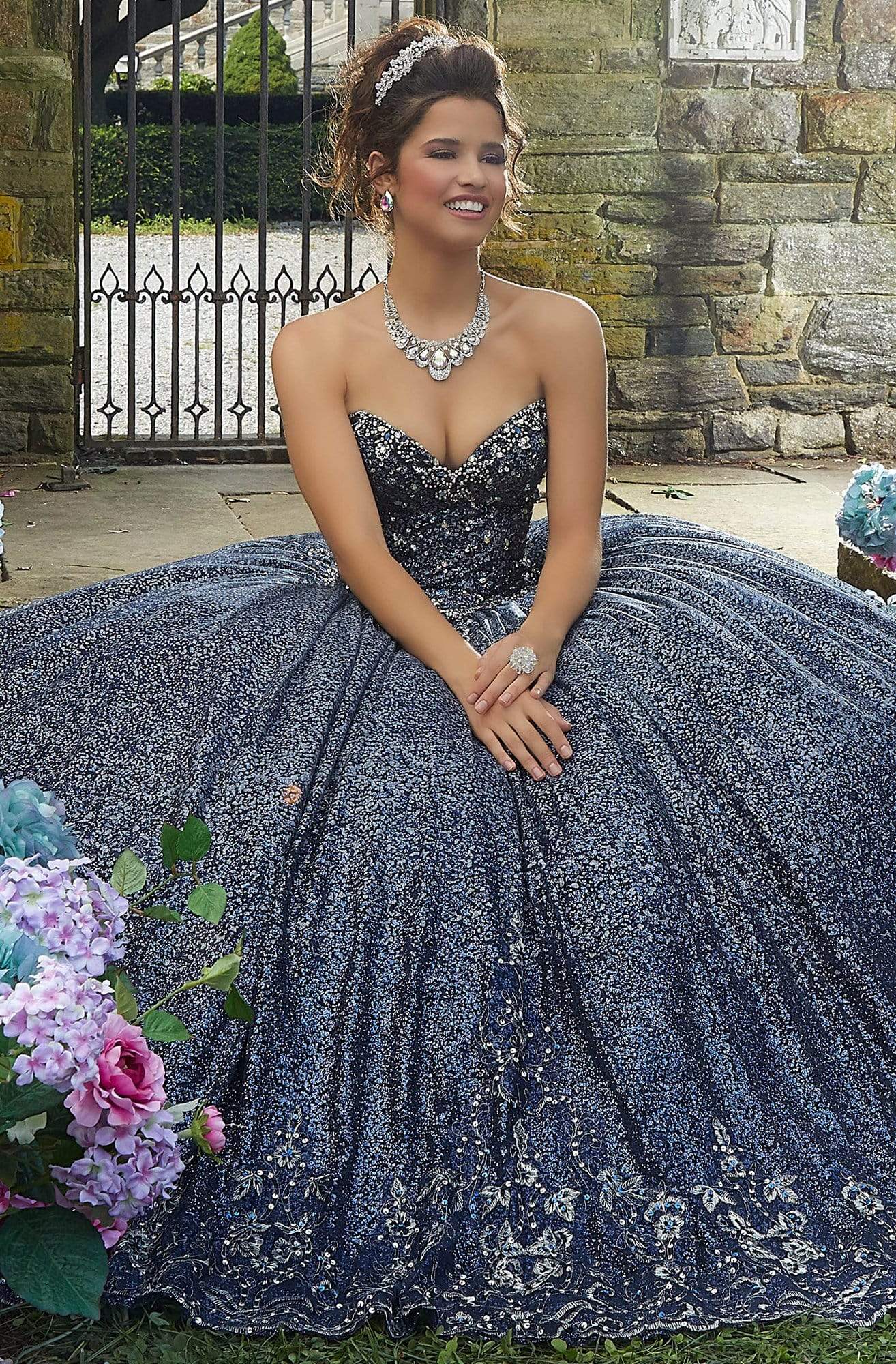 Vizcaya by Mori Lee - 89278 Crystal Beaded Sweetheart Ballgown Quinceanera Dresses 0 / Navy/Silver