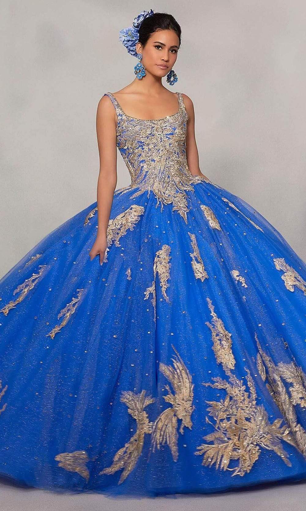 Vizcaya by Mori Lee - 89311 Scoop Appliqued Ball Gown Quinceanera Dresses 00 / Regal Royal/Gold,
