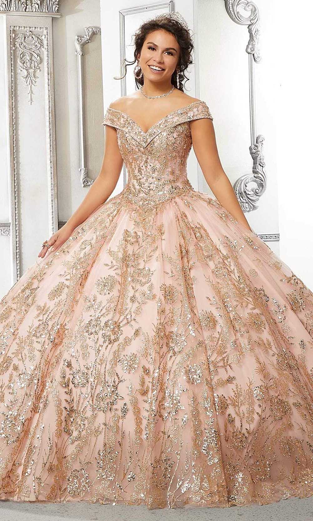 Vizcaya by Mori Lee - 89313 Off Shoulder Glittered Ballgown Quinceanera Dresses 00 / Blush/Rose Gold