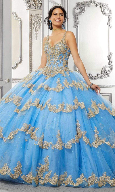 Vizcaya by Mori Lee - 89324 V-Neck Basque Ball Gown Quinceanera Dresses 00 / French Blue/Gold