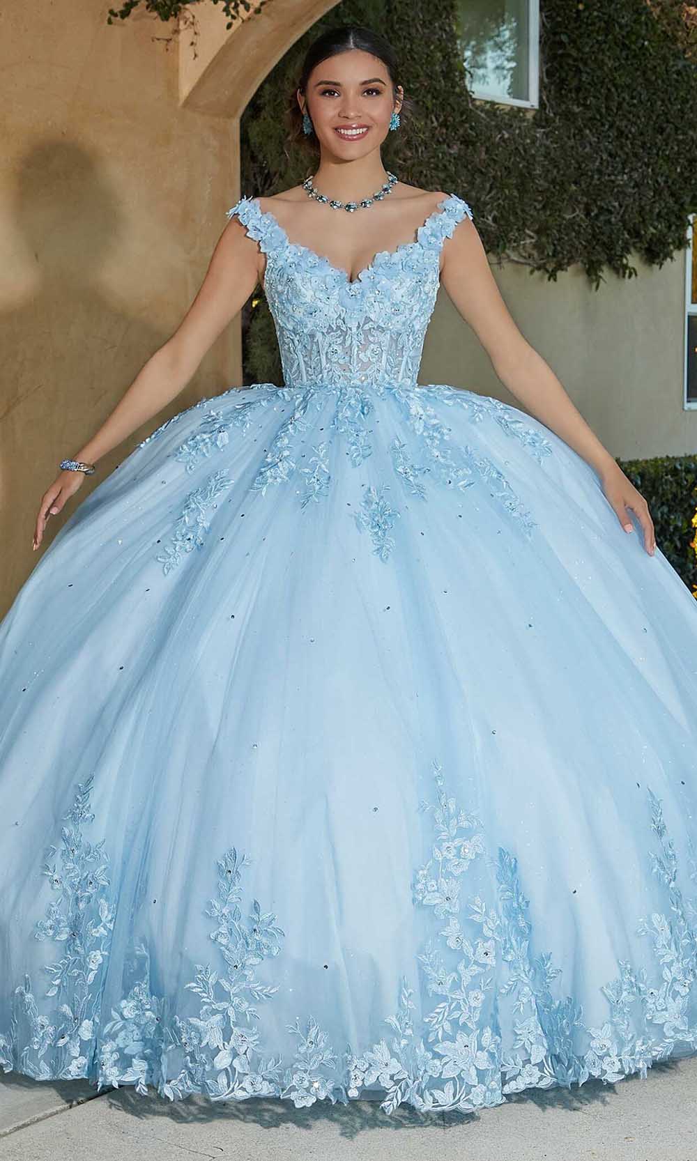 Vizcaya by Mori Lee 89432 - Floral Lace Ballgown 00 / Ltblue