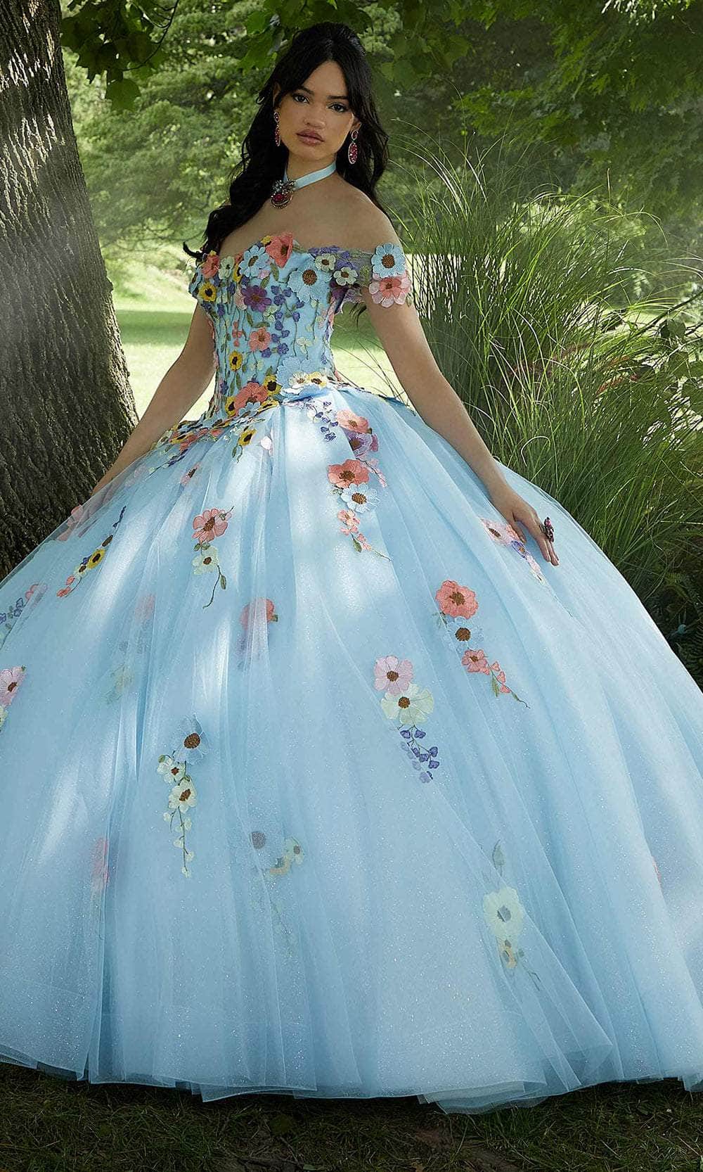 Vizcaya by Mori Lee 89446 - 3D Floral Ball Gown 00 /  Light Blue / Multi