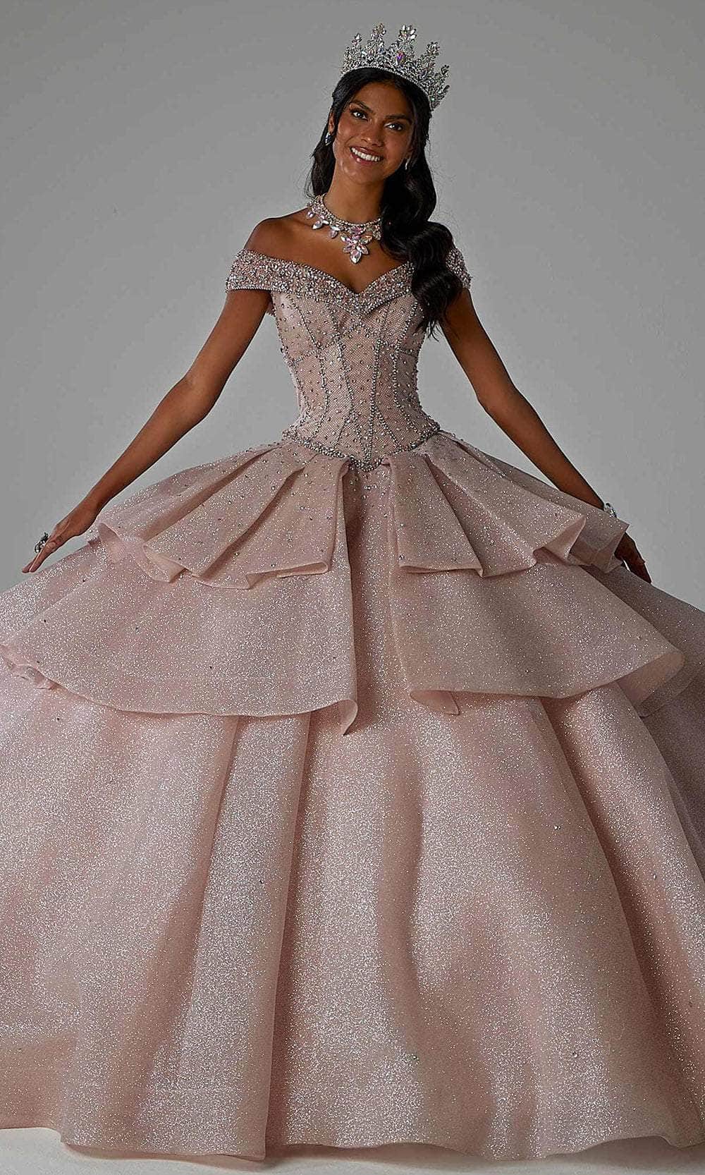 Vizcaya by Mori Lee 89447 - Off-Shoulder Beaded Ballgown Ball Gown 00 /  Blush