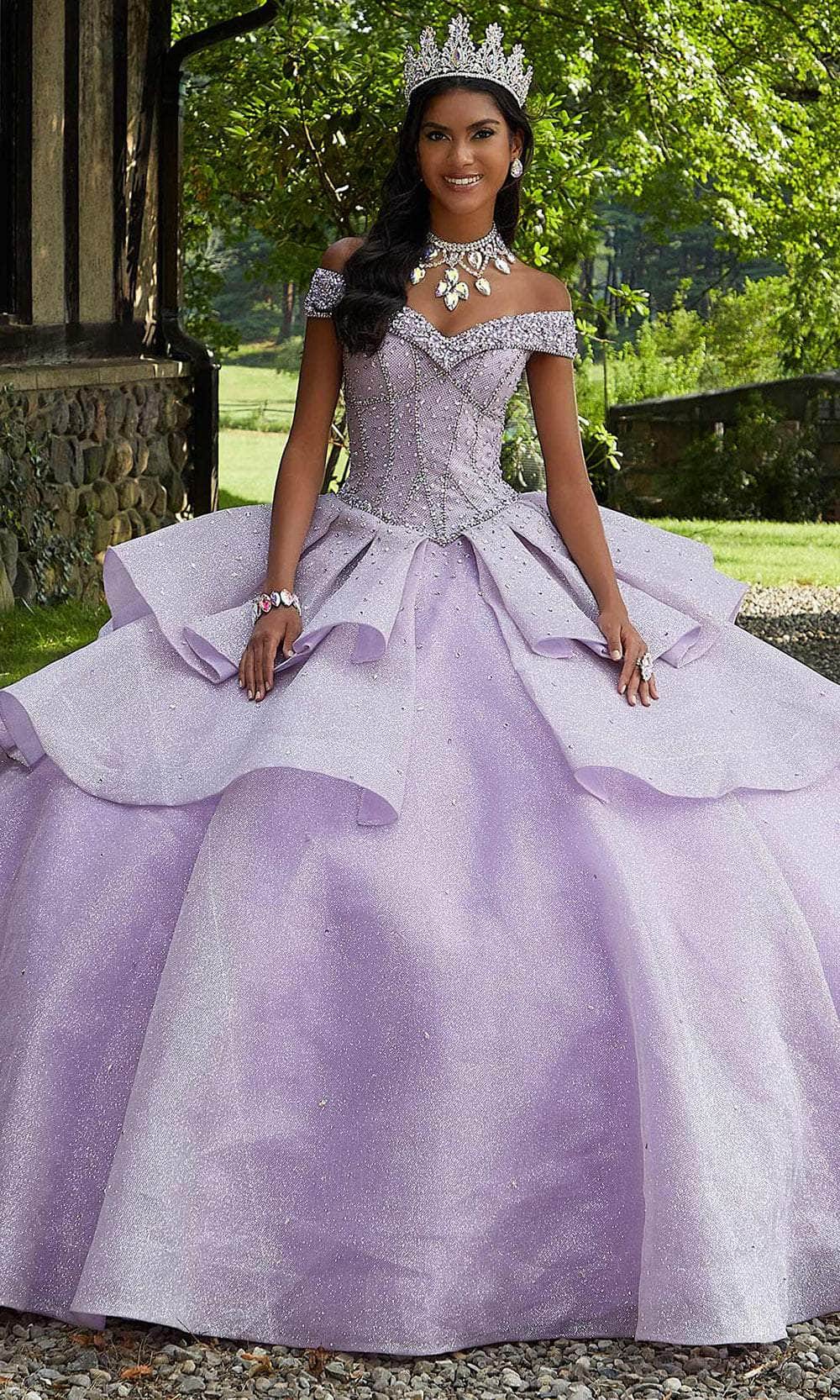Vizcaya by Mori Lee 89447 - Off-Shoulder Beaded Ballgown Ball Gown 00 /  Orchid