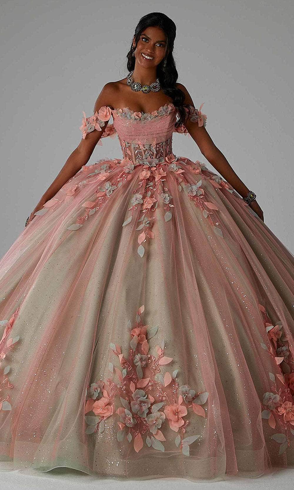 Vizcaya by Mori Lee 89448 - 3D Floral Embellishments Corset Bodice Ballgown Ball Gown 00 /  Watermelon