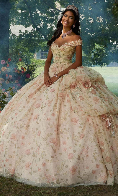 Vizcaya by Mori Lee 89457 - Off-Shoulder Corset Bodice Ballgown Ball Gown 00 /  Blush Floral