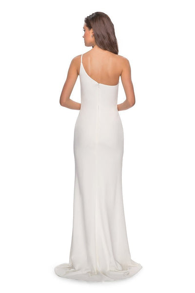 La Femme - One Shoulder High Slit Sheath Dress 28176 In White