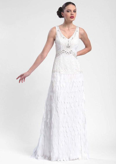 Sue Wong - Beaded Art Deco Chiffon Gown N5244 in White