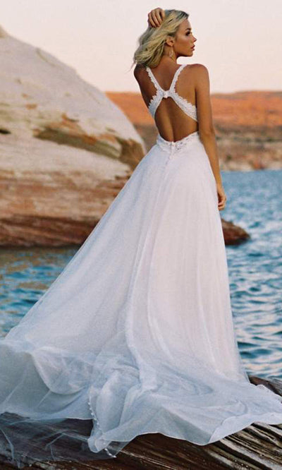 Wilderly Bride by Allure Bridals - Lace V-Neck A-Line Gown In White