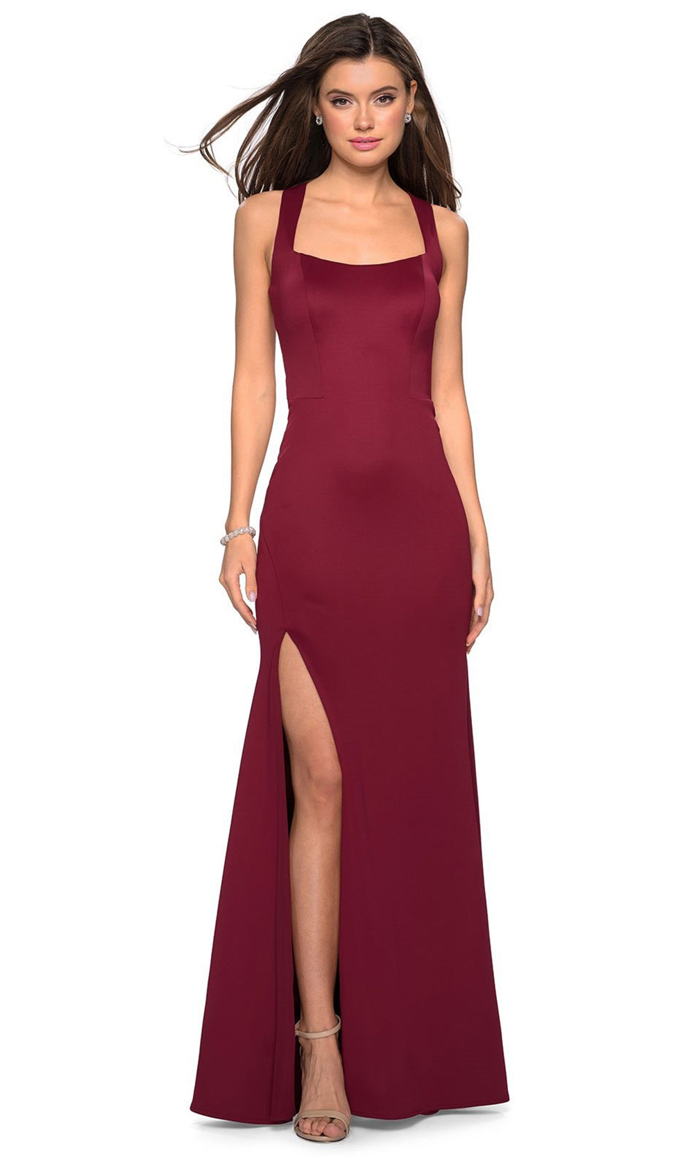La Femme - 27479SC Square Neck Strappy Back Long Dress In Red
