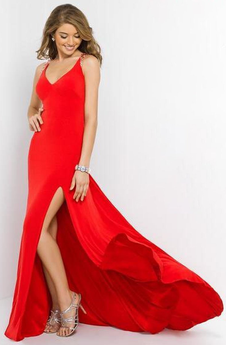 Blush - X220 Fitted Illusion Back Dress with Slit In Red