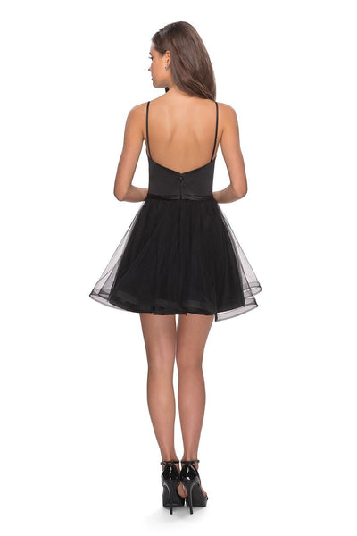 La Femme - Scoop Neck Tulle A-line Dress 28156 In Black