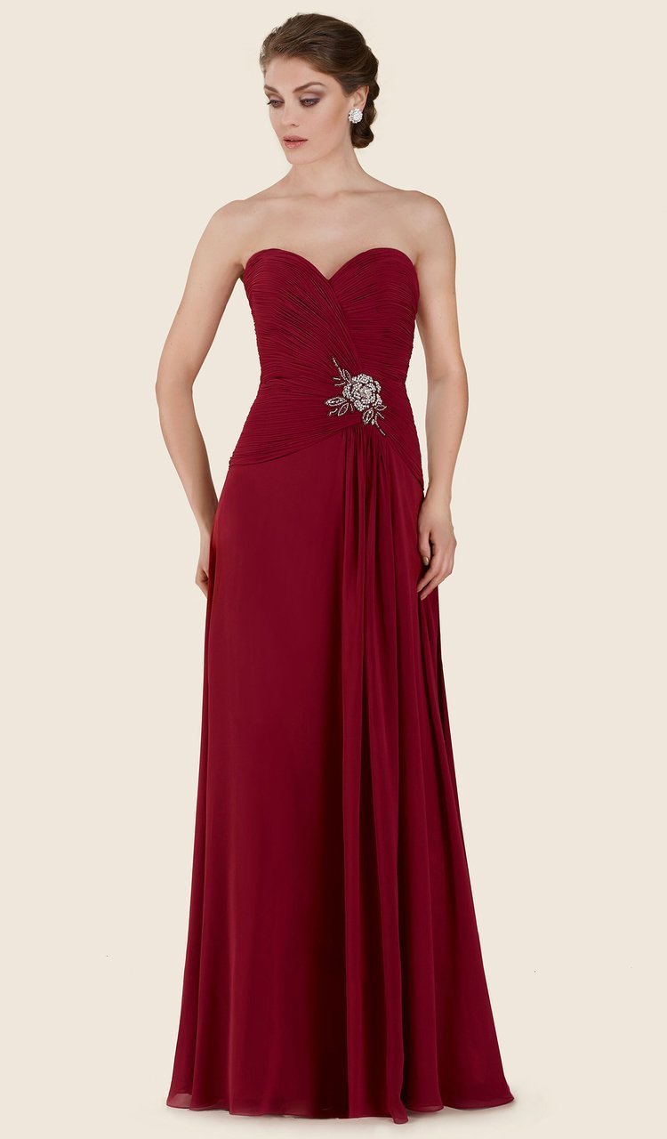 Rina Di Montella - RD2604 Pleated Sweetheart Chiffon A-line Gown in Red